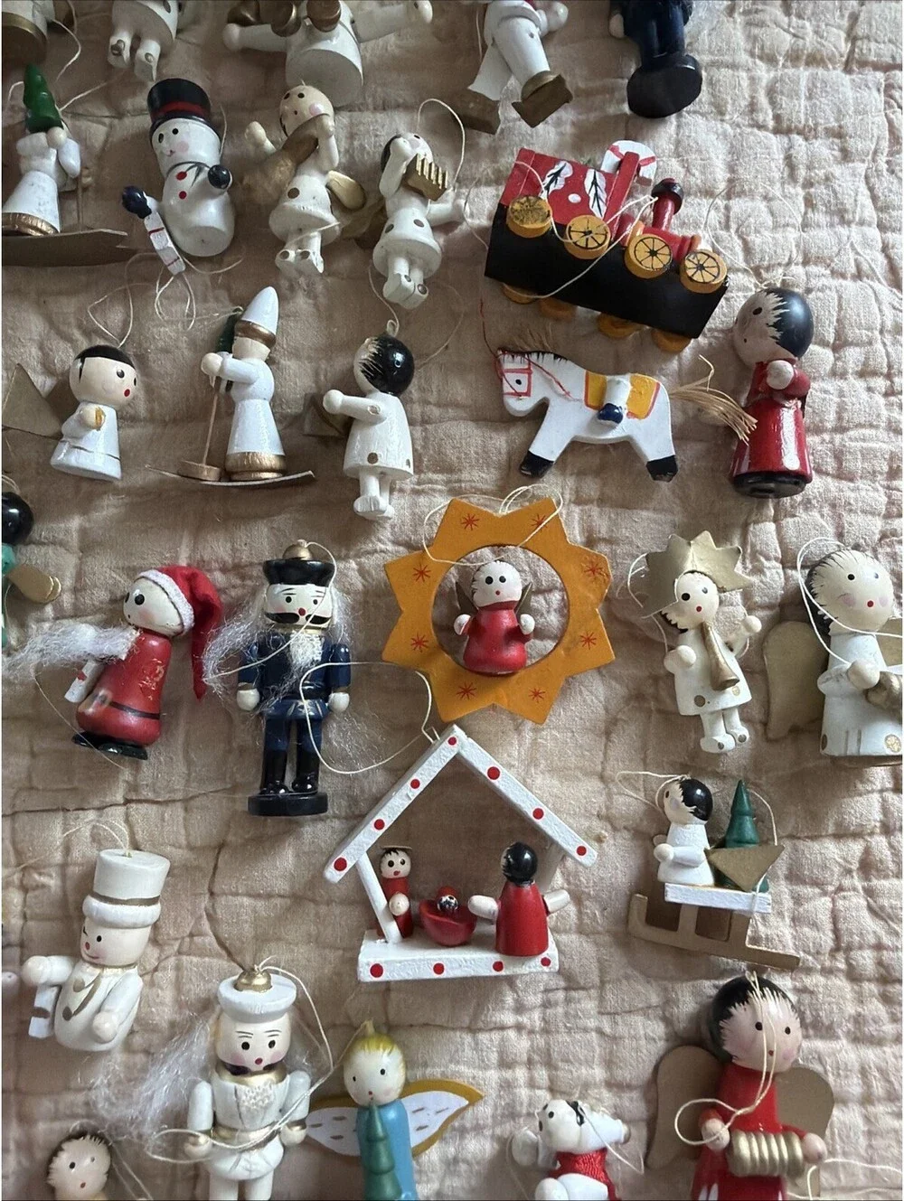 Vintage Mixed Lot 60 Wooden Christmas Tree Ornaments Hand Painted German Style